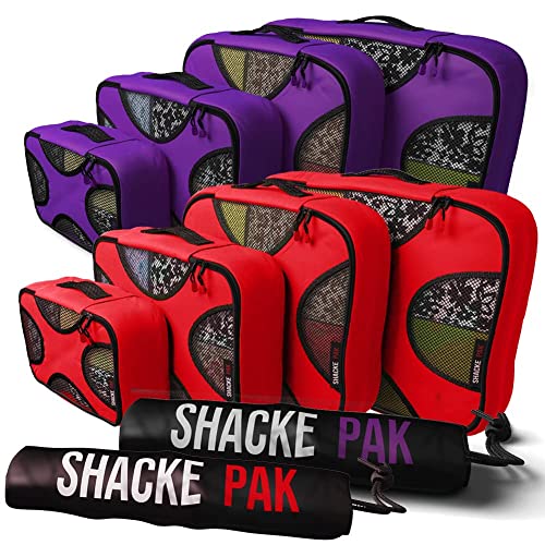 Shacke Pak - 5 Set Packing Cubes with Laundry Bag (Orchid Purple) & Shacke Pak - 5 Set Packing Cubes with Laundry Bag (Warm Red)