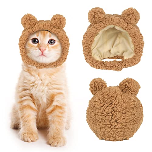 JOICEE Cute Cat Costume Warm Bear Hat for Cat Adjustable Soft Small Pet Headwear Bear Hat for Cat Puppy Dog (Brown)