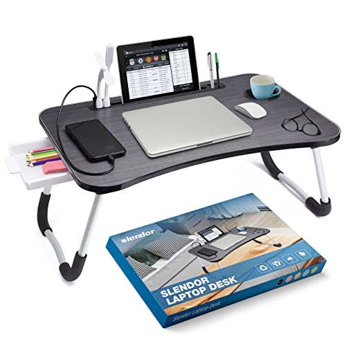 Slendor Laptop Desk Laptop Bed Stand Foldable Laptop Table Folding Breakfast Tray Portable Lap Standing Desk Reading and Writing Holder with Drawer for Bed Couch Sofa Floor