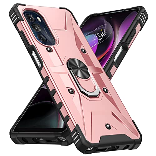 AKINIK for Moto G 5G 2022 Case, Military Grade Double Shockproof with Kickstand Protective Case for Motorola Moto G 5G 2022 (Rose Gold)