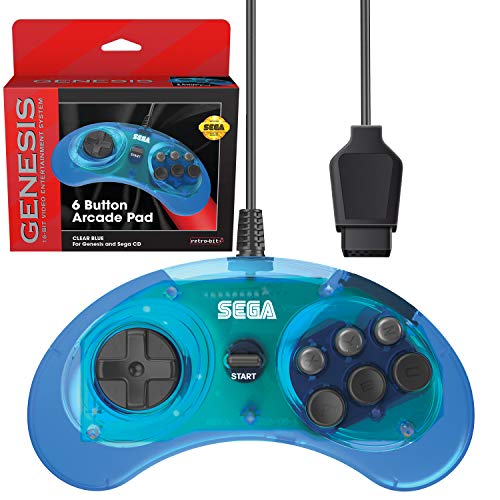 Retro-Bit Official Sega Genesis Controller 6-Button Arcade Pad for Sega Genesis - Original Port (Blue)