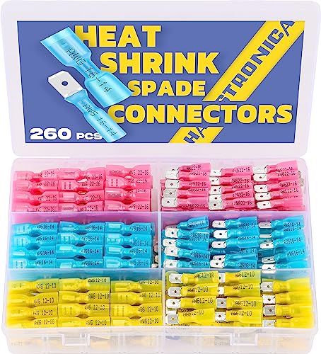 haisstronica 260PCS Heat Shrink Spade Connectors-Electrical Wire Connectors-Quick Disconnect Connectors -Female and Male Spade terminlas for Watercraft,Electronics,Automotive Crimp Connectors