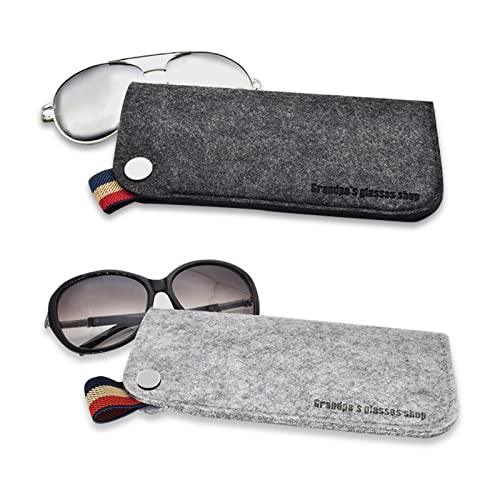 Yonput 2 PCS Thickened Felt Sunglasses Case Portable Eyeglasses Pouch Glasses Bag, Soft Felt Slip-in Pouch Case for Women Men (Black & Gray)