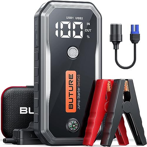 BUTURE 5000A Car Jump Starter (All Gas/10L Diesel) Smart Portable Battery Pack, 12V Safe Jump Box with Extended Jumper Cables, Fast Charge, 160W DC, Lights
