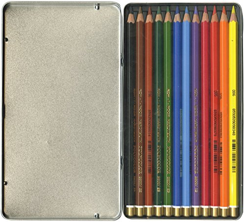 Koh-I-Noor Mondeluz Aquarelle Watercolor Pencil Set, 12 Assorted Colors in Tin, 1 Each (FA3722.12)