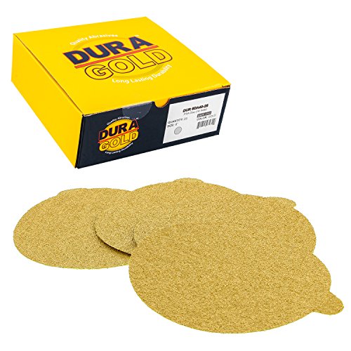 Dura-Gold Premium 6' Gold PSA Sanding Discs - 40 Grit (Box of 25) - Self Adhesive Stickyback Sandpaper for DA Sander, Finishing Coarse-Cut Abrasive - Sand Automotive Car Paint, Woodworking Wood, Metal