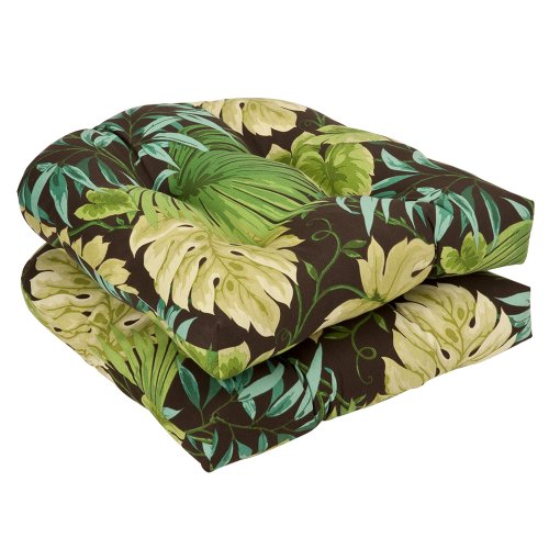 Pillow Perfect - 353289 Outdoor/Indoor Tropique Peridot Tufted Seat Cushions (Round Back), 19' x 19', Green, 2 Pack