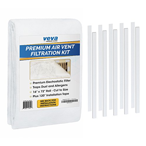 VEVA Premium Air Vent Filters for Home & AC - 72'' x 16'' Electrostatic Media Kit with 120'' Installation Tape - Versatile Customizable Vent Filter Roll for Allergies (30+ Filters per Roll)