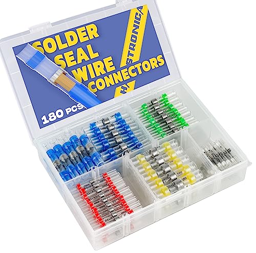 180PCS Solder Seal Wire Connectors-haisstronica Heat Shrink Solder Wire Connectors-Waterproof Wire Connectors - Insulated Electrical Connectors Butt Splice(5Colors/5Size)