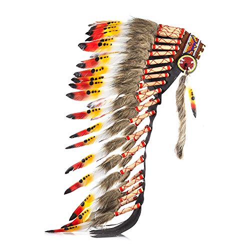 Native American Inspired Headdress - Handcrafted with Genuine Feathers and Beads