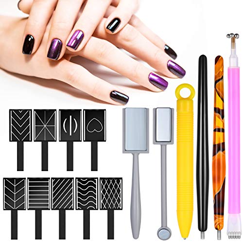 15 Pieces Nail Magnet Tool Set Magnet Plate Wand Board Magnetic Pen Double Ended Magnet Wand Magnet Stick for DIY Gel Polish Nail Art