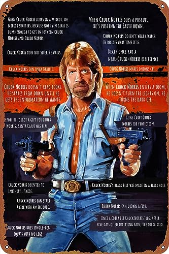 Chuck Norris Memes Posters Tin Signs Retro Metal Movie Tins for Bar Pub Home Cafes Wall Decor, 8X12 Inch (20X30 CM)