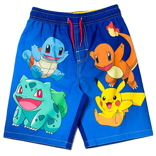 Pokemon Squirtle Charmander Pikachu Big Boys Swim Trunks Bathing Suit Blue 10-12