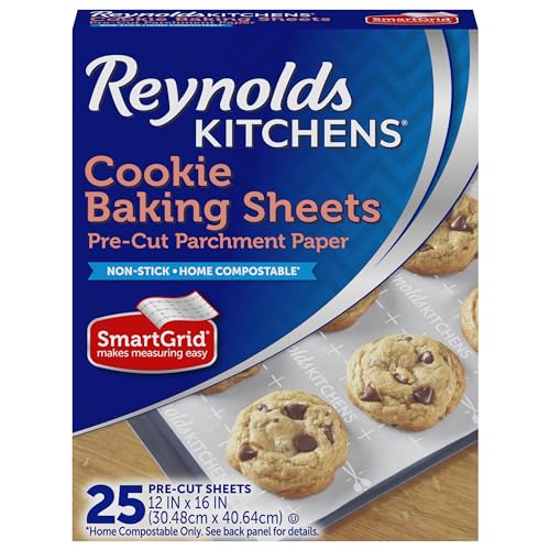Reynolds Kitchens Cookie Baking Sheets, Pre-Cut Parchment Paper,25 Count (Pack of 4), 100 Total Sheets