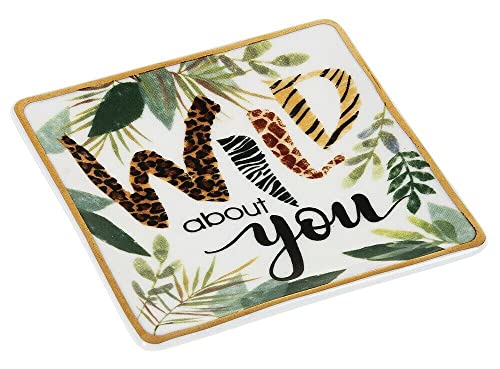 Compatible for Ganz Jewelry / Ring Holder Safari 3'' Sq Porcelain Trinket Dish Wild One ER60596 (Wild About You)