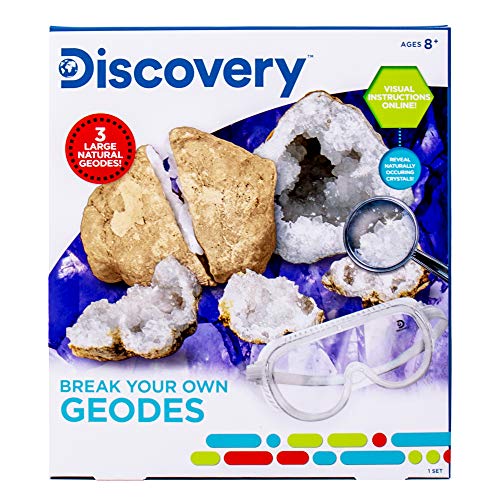 Discovery Break Your Own Geodes Science Kit, Break Open 3 Large Premium Geodes, Includes Safety Goggles, Magnifying Glass, Bonus Color Poster, Great STEM Gift for Geology Enthusiasts