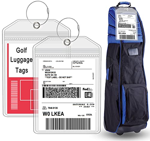 Extra Large Golf Luggage Tag 9 ' x 6 ', Shipping Label Holder for Golf Bag- Plastic Waterproof Zipper Pouch - PVC Luggage Tag for Ship Sticks 4 Packs