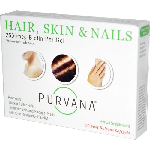 Wellgenix Purvana Hair, Skin, and Nails Vitamin Softgels for High Absorption - Double Strength 2500mcg Biotin, VIT A & B, Folic Acid, Grape Seed Extract - Herbal Supplement (30 Count)