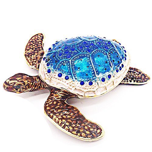 Waltz&F Sea Turtle Crystal Studded Pewter Jewelry Trinket Box Bejeweled Hand-painted Ring Holder Mother's day Gift