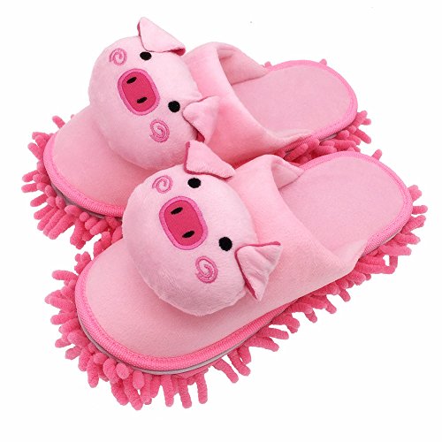 Selric Cute Piggy Mircofiber Dusting Slippers Closed Toe Slippers Pink, Chenille Cleaning Mop Slippers Floor Mop Shoes Detachable Cleaning Tool 9 7/9 Inches Size:5.5-8.5