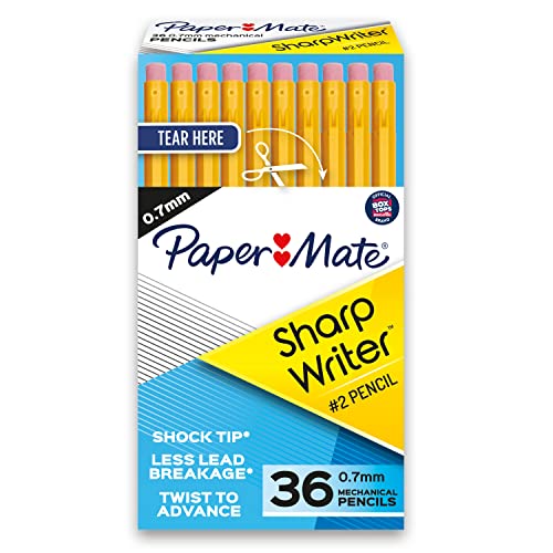 Paper Mate SharpWriter Mechanical Pencils | 0.7 mm #2 Pencil | Pencils for School Supplies, Yellow, 36 Count