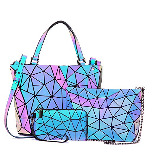 LOVEVOOK Geometric Luminous Purses and Handbags for Women Holographic Reflective Crossbody Bag Wallet