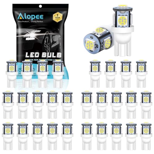 Alopee 30 Pack 194 Led Bulb White 6500K T10 Led Light Bulbs 5SMD 5050 Chips 2825 Led Bulb 168 Led Bulb 158 501 W5W Automotive Replacement for Car Dome Map Door Courtesy Trunk Light DC 12V