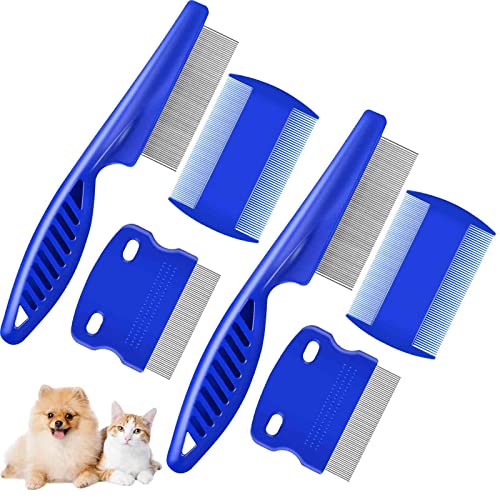 Brillirare 6 Pack Flea Lice Comb, Stainless Steel Dog Cat Grooming Combs with Rounded Teeth, 2-in-1 Double Sided Professional Pet Tear Stain Remover, Dematting Tool for Small, Medium & Large Pets