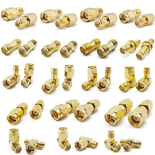 ALLiSHOP SMA Connectors kit 18 Type SMA RP-SMA Adapter Plug and Jack Straight and 90° SMA Connector Goldplated Brass RF Coax Connectivity Set for FPV Antennas Radio Baofeng Yaesu IP Camera Project