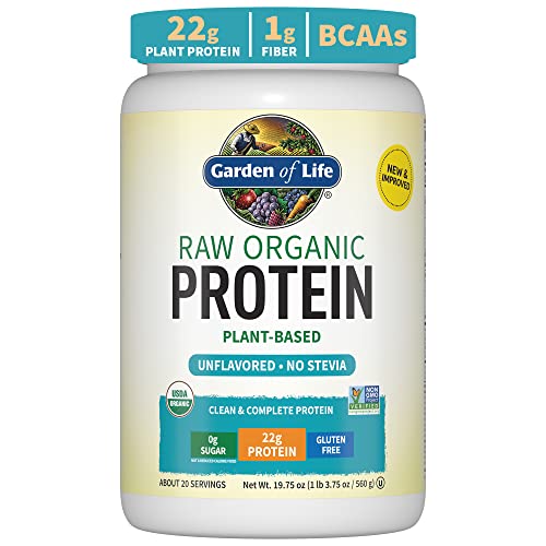 Garden of Life Organic Vegan Unflavored Protein Powder 22g Complete Plant Based Raw Protein & BCAAs Plus Probiotics & Digestive Enzymes for Easy Digestion, Non-GMO Gluten-Free Lactose Free 1.2 LB