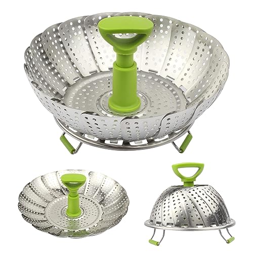 Sihuuu 1 piece Steamer Basket, 5.5' to 9' Stainless Steel Vegetable Steamer Basket,Folding Expandable Steamers for Steaming Cooking