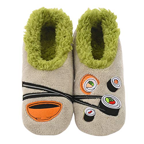 Snoozies Pairable Slipper Socks - Funny House Slippers for Women, Non-Slip Fuzzy Slipper Socks - Sushi - Medium