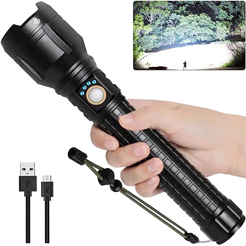 LBE Rechargeable Brightest LED Flashlight, 900,000 High Lumens Super Bright Powerful Flashlight with 5 Modes, IPX7 Waterproof Handheld Large Flash Light for Home Camping