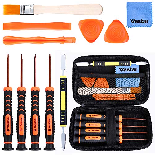 Vastar Repair Tool Kit for Xbox One 360 PS3 PS4 PS5 Controller XBOX series X|S, 12 in 1 T6 T8 T10 Xbox One Set with Cross Screwdriver 1.5, Safe Pry Tools, Cleaning Brush & Cloth in EVA Bag