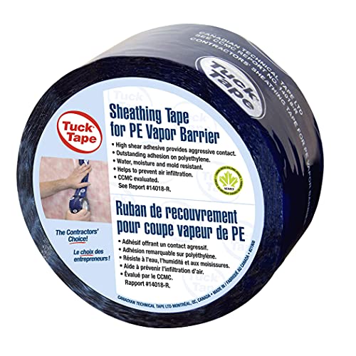 Tuck Tape Construction Sheathing Tape, Vapor Barrier PE Tape, Epoxy Resin Tape, 2.4 in x 180 ft (Blue)