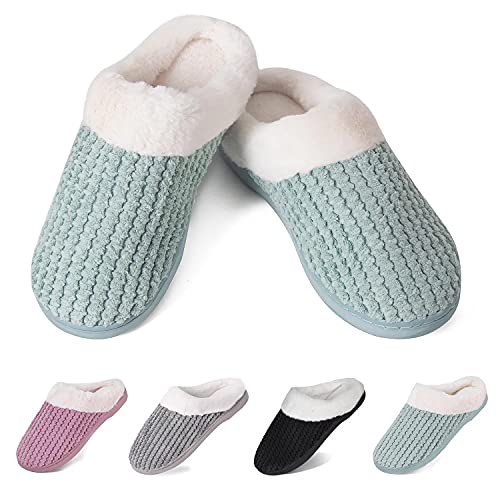 YALOX Slippers for Womens Warm Memory Foam Anti-Slip House Shoes Comfortable Cotton Slippers Home Bedroom Shoes Indoor & Outdoor(HS-Green,36/37EU)