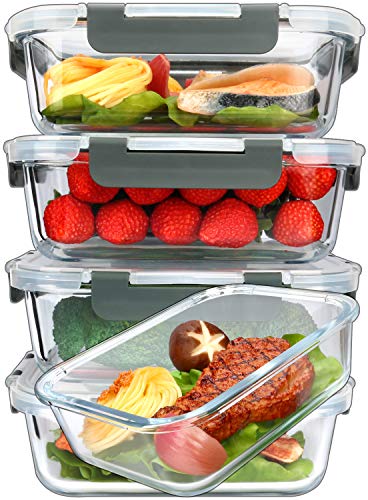 M MCIRCO [5-Packs, 36 Oz Glass Meal Prep Containers with Snap Locking Lids Glass Food Containers,Airtight Lunch Container,Microwave, Oven, Freezer and Dishwasher (4.5 Cup)