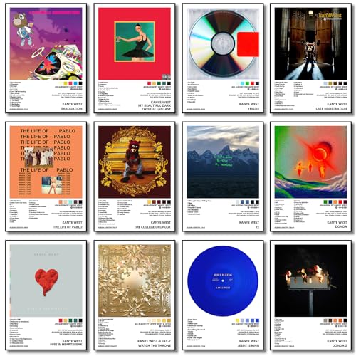 Kanye Poster (12 Pcs 8 * 11 inch) West Album Cover Music Posters for Room Aesthetic, Wall Art for Room Decor Posters for Fans Unframed