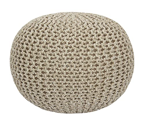 COTTON CRAFT Round Pouf - Hand Knitted Tweed Cable Dori Pouf Ottoman - Cotton Braid Cord Foot Stool Floor Pouf Footrest Accent Seat Furniture Bean Bag - Family Room Kids Nursery Dorm - 20x14 - Natural