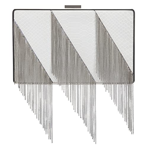 Fawziya Evening Clutch Tassels Faux Snakeskin Novelty Oversized Purses For Women Formal -Silver