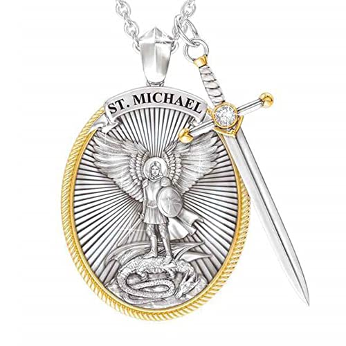 Archangel St. Michael Catholic Patron Steel Viking Pendant Necklace Jewelry Divine Sword Senhield Protection Gift for Men and Women-1PC-Anvirtue