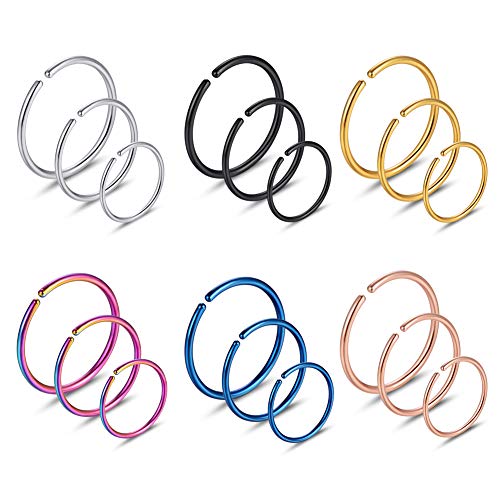Xanowan Stainless Steel Hoop Nose Ring Cartilage Ring Set 6 Color Set for Men and Women