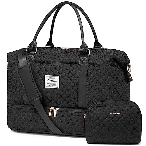LOVEVOOK Travel Duffle Bag, Weekender Bags for Women with Shoe Compartment, Carry on Bag with Toiletry Bag, Gym Bag with Wet Pocket, Hospital Bags for Labor and Delivery, Black