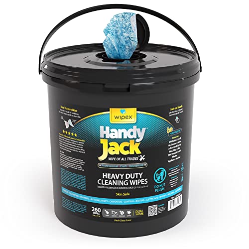 Wipex Handy Jack Heavy Duty Wipes, Dual Texture Cleaning Cloth, Use on Hands, Equipment, Tools, Garden, Automotive, Sneakers - Easily Removes Paint, Adhesives, Oil, Grease, & Dirt, Economy Pale Size, 260 Count (Pack of 1)