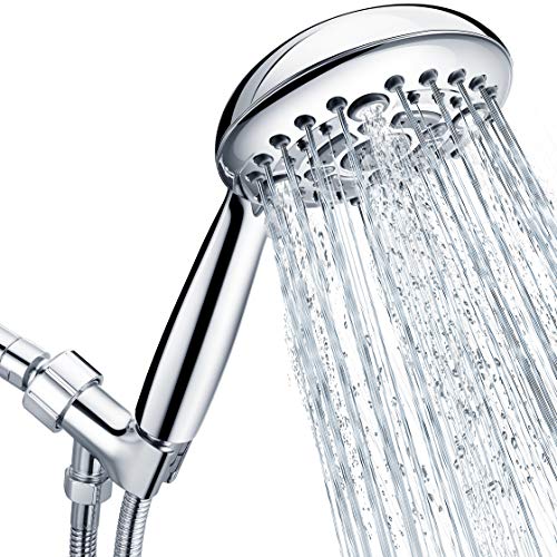 Shower Head, SR SUN RISE 6-Settings 5' High Pressure Handheld Shower Head Set with 2.45 Meter/96 Inch/ 8 FT Long Shower Hose and Shower Arm Mount with Brass Ball Joint,Chrome
