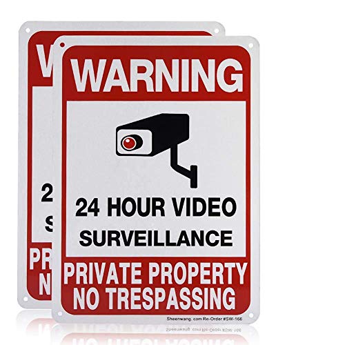 Sheenwang 2-Pack Private Property No Trespassing Sign, video surveillance signs outdoor, UV Printed .040 Mil Rust Free Aluminum 10 x 7 in, Security camera sign for home, Business, Driveway Alert, CCTV