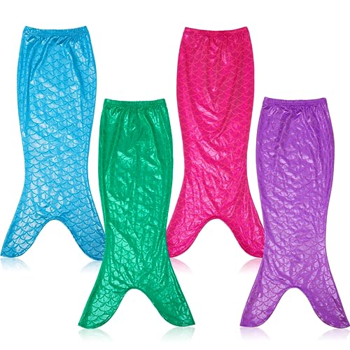 Toulite 4 Pcs Mermaid Tail for Mermaid Party Favor Mermaid Tails for Girls Dress up for Valentines Mermaid Party Gifts(Vivid Color, Size 5, Vivid Color)