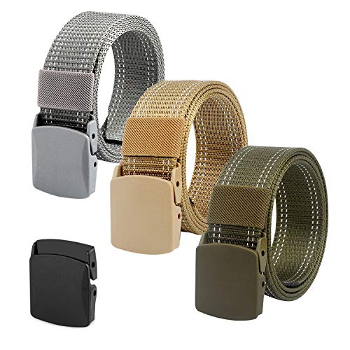 Coobbar 3-Pack Nylon Canvas Belt Plastic Buckle Belt Travel Adjustable Nylon Web Slide Belt (Khaki 2)