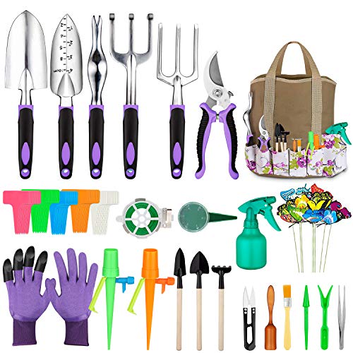 Tudoccy Garden Tools Set 83 Piece, Succulent Tools Set Included, Heavy Duty Aluminum Gardening Tools for Gardening, Non-Slip Ergonomic Handle Tools, Storage Tote Bag, Gifts Tools for Women