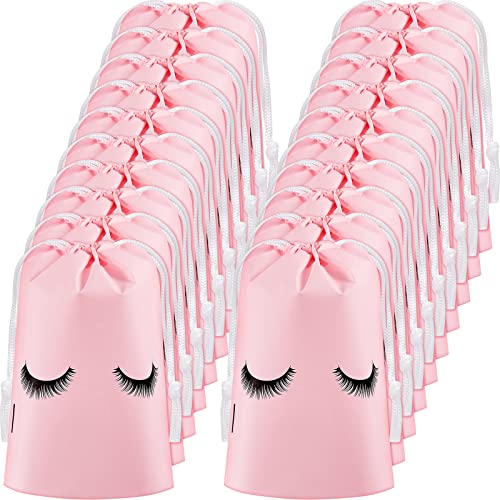 50 Pieces Eyelash Aftercare Bags Plastic Makeup Bags Toiletry Makeup Pouch Cosmetic Lash Bags Travel Aftercare Bags with Drawstring for Women Girls Makeup Supplies (Pink,6 x 8 Inches)